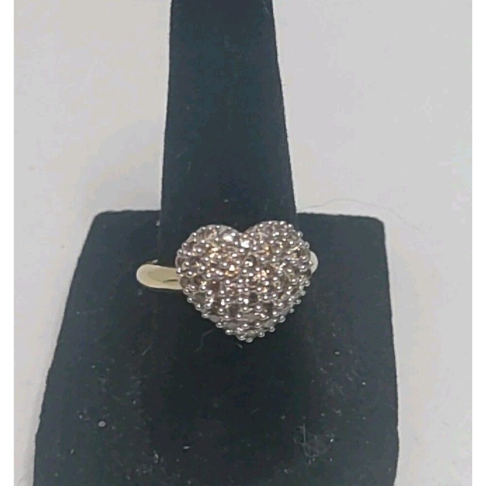 Vintage 14K Yellow Gold Champagne Diamond Approx 1 ctw Heart Ring Size 6.25